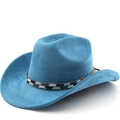 Cappello da cowboy western azzurro in pelle scamosciata con fascia di perline e laccio - Blu Lago