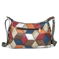 Multicolor geometric patchwork tote bag in crocodile pattern PU leather for women - Red Patchwork