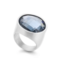 Chunky 22mm silver stainless steel ring featuring a large oval blue crystal gemstone - Silver + Blue Faceted Stone (KR48342-K)