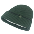 Dark green fleece-lined knit beanie with stylish black stripe for winter warmth - Fleece Lined Thick Style / Army Green