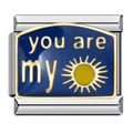 Italian modular charm in silver steel with blue enamel, sun pattern and You Are My text - ICJ130-1/You Are My Sunshine