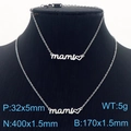 Silver stainless steel jewelry set with mami letter pendant shown on a black mannequin - Silver Tone 2-Piece Set