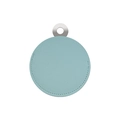 Light blue leather pendant keychain with silver metal ring buckle on white background - Lake Blue