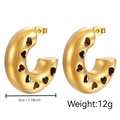 Polished 18K gold plated chunky C-shape earrings with hollow heart cutouts 3cm size - Cut-out Thick C-Shape (MS-221) / Gold