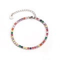 Polished stainless steel bracelet with multi-color zircon stones on white background - Platinum Plated Colorful Zircon