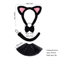 Black and pink plush cat cosplay set with ears headband, bowtie, tail, and sequin star skirt - Black Fur Heart Cat 3pcs Set + Black Star Tutu Skirt