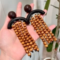 2512083 Wooden Beaded Tassel Earrings (s925 Silver Needle)