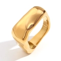 Minimalist wide geometric ring with wave design in 18K gold-plated stainless steel - US 6 / Simple Square Geometric Ring - Gold