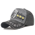 Casquette baseball vintage grise en coton avec patch et broderie d'étoiles - Devant Gris Corps Noir