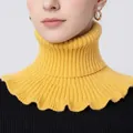 Detail of yellow knitted turtleneck dickey collar with vertical ribbed texture and wavy edges - Yellow (Enlarged and Thickened Version)