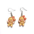 Cute resin gingerbread man earrings with red bow festive Christmas holiday jewelry set - Gingerbread Man