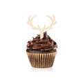 Detail of a natural wooden antler cupcake topper on a chocolate muffin - Wooden Antler Style F
