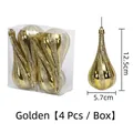 Set da 4 decorazioni natalizie a goccia oro glitterate con dettagli sulle dimensioni - 4 Pezzi (Scatola) / Oro