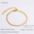 Pulsera de eslabones de acero inoxidable bañada en oro de 18K con cadena ajustable - Estilo de Cadena de Bambú (SL41141) / Chapado En Oro De 18K