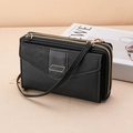 Black cross-body phone bag with double-layer zippers and elegant golden metal hardware - Black