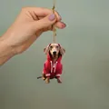Flat acrylic charm of a dachshund wearing a red hoodie for car and backpack decor - 15-Red Hoodie Dachshund