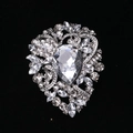Silver alloy brooch with pear-cut crystal and sparkling rhinestones on black background - MM-BR-0965 / Silver