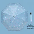 Sky blue automatic folding umbrella featuring cute white bunny and peach patterns - 306 Automatic / Sky Blue Peach Bunny