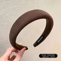 Thick knitted brown puff headband with handmade texture and 14cm outer diameter - Dark Coffee Fabric