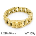 Bracelet gourmette doré en acier inoxydable avec fermoir tête de mort pour hommes - 220x16mm / Doré