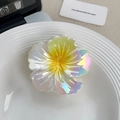 Iridescent plumeria flower hair claw clip with pearlescent gradient for elegant updos - Light Yellow