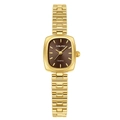 Damen Goldquarzuhr im Vintage-Stil mit braunem quadratischem Zifferblatt und Metallband - Goldkaffee