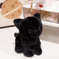 Cute black plush cat keychain with fluffy fur and gold metal clasp for bags - Black Cat