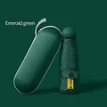 Paraguas de cápsula plegable ultraligero verde esmeralda con funda protectora UPF50+ - Estilo de Cinco Pliegues (Con Estuche de Cápsula) / Verde Esmeralda