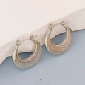 Silver stainless steel hoop earrings with textured spiral design and polished finish - Silver Style K7-55