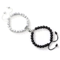 Detail of magnetic heart clasp connecting natural stone bracelets for couples - Matte Stone & White Turquoise
