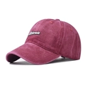 Detail of burgundy washed cotton baseball cap featuring Colorada embroidered patch - Adjustable / Wine Red (Leather Label)