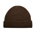 Classic dark brown ribbed knit beanie with fold-over cuff for autumn and winter warmth - Brown