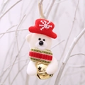 Cute white plush bear Christmas ornament with red hat and large golden star bell - Bear / Gold