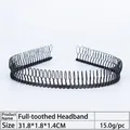 Iron wavy zigzag headband in black finish with detailed size dimensions shown - Black Full Toothed Metal Headband