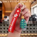 Christmas tree PVC keychain with red strap and gold ring for holiday bag charms - Christmas Tree-3