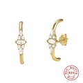 S925 sterling silver golden half-moon stud earrings with marquise and round cubic zirconia - Gold Curved Marquise Earrings-Style 4