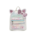 Cute white holographic cat ear backpack with pink glitter bow and sequin pocket - White