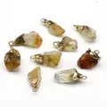 Natural raw citrine stone pendants with gold plated caps for DIY necklace making - Citrine
