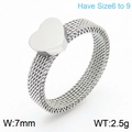 Silver stainless steel mesh band ring featuring a polished heart mirror surface for women - US 6 / Silver Solid Heart (KR108155-K)
