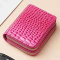 Women's rose red crocodile pattern accordion wallet with double gold zippers - Rose Red