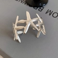 Silver wrinkled starfish open bangle bracelet with realistic ocean texture design - Linked Starfish Shape (10#)