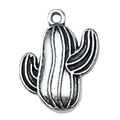 Silver cactus alloy pendant charm with antique finish and top ring for DIY jewelry making - Cactus (19234)