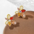 Floral stud earrings featuring colorful faux gemstone petals and pearl bead accents - Colorful Gemstone Flower Stud Earrings