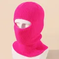 Pink knitted balaclava for winter with single eye hole design in soft ribbed fabric - High Elasticity / Deep Pink