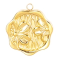 Geometric 18k gold plated stainless steel floral pendant with decorative wavy border - Gold