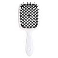 Hollow grid hairbrush with black bristles and white handle for professional hair styling - Black-White Handle