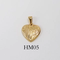 Golden stainless steel heart pendant necklace with embossed vintage floral texture - HM05-Heart / Gold