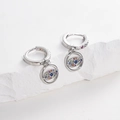 Stainless steel Evil Eye earrings with multicolor zircon pavé and hoop drop design - Silver-Multicolor Zirconia