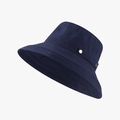 Women's UV protection wide brim sun hat in navy blue with decorative metal buttons - Adjustable / Navy Blue