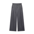Pantalon large gris à rayures taille haute avec boutons décoratifs sur les côtés - XS / Pants